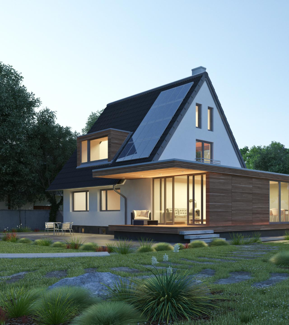 Modern house with solar panels